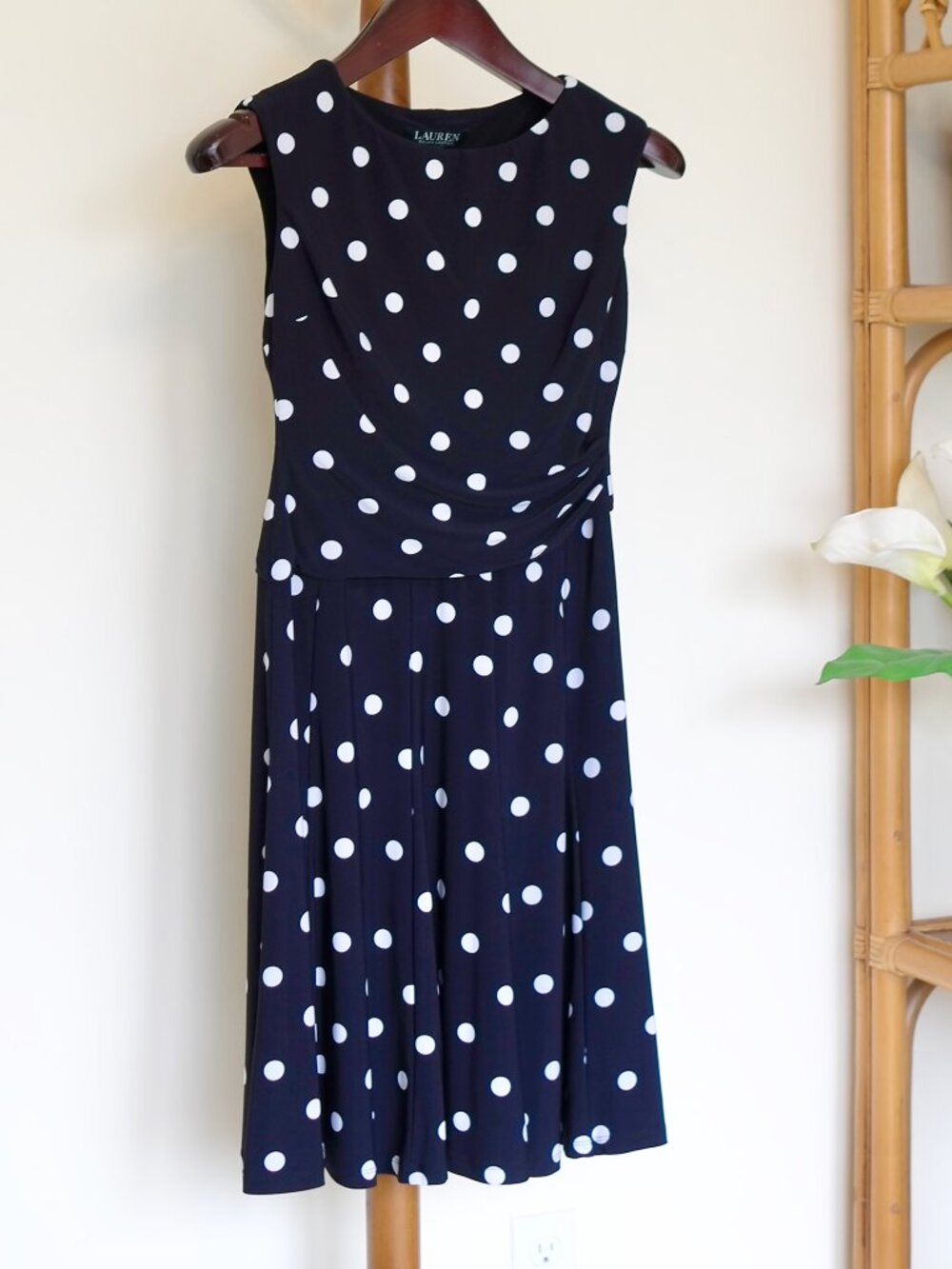 Ralph Lauren Polka-Dot Jersey Dress Lighthouse Navy/Cream Petite 2